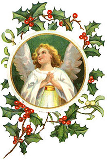 Vintage Christmas Clipart - Angel in White in a Wreath of Holly