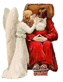 Vintage Christmas Clipart - Angel Whispering to Santa Claus