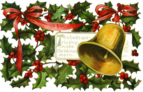 Vintage Christmas Clipart - Holly and Gold Bell