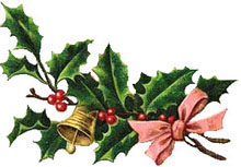 Vintage Christmas Clipart - Holly Wreath with a Pink Bow