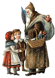 Vintage Christmas Clipart - Brown Robed Santa Claus with Children