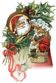 Vintage Christmas Clipart - Santa Claus and a Little Girl