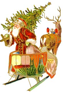 Vintage Christmas Clipart - Santa Claus with Sleigh and Reindeer