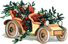 Vintage clipart Christmas Car filled with Christmas Plants