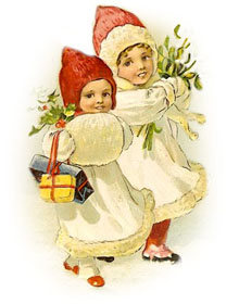 Vintage - Two children with hats and holly