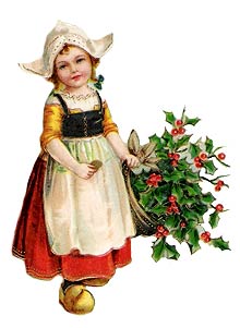 Vintage - Young Girl with Apron and Basket of Holly