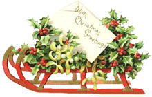 Vintage Christmas Holly Clipart - Sleigh