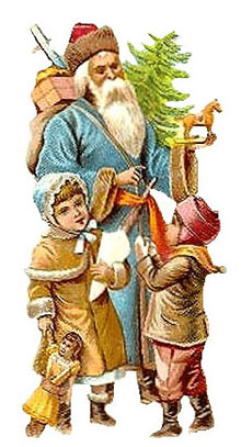 Vintage - Santa Claus in blue suit with children