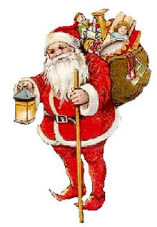 Vintage Christmas Cross Clipart - Santa Claus with sack and lantern