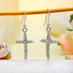 JeGem Sterling Silver Cross Hook Earrings Jewelry