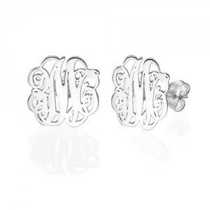 Monogram Stud Earrings in Silver
