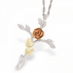 Black Hills Gold Silver Rose Cross Necklace