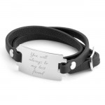 Personalized Stainless Steel with Faux Leather Wrap Bracelet