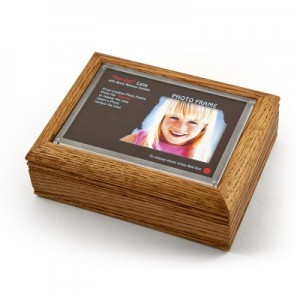 4 x 6 Oak Photo Frame Music Box with New Pop-Out lens System
