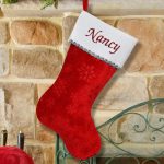 Embroidered Snowflake Red Christmas Stocking #S34589