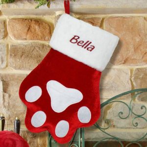 Embroidered Red Paw Christmas Stocking# S34689