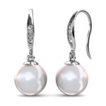Betty 18K White Gold Plated Round Freshwater Pearl Drop Earrnings