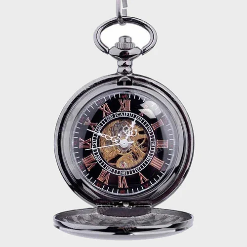Personalized Quality Ice Black Mechanical Pocket Watch