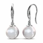 Betty 18K White Gold Plated Round Freshwater Pearl Drop Earrnings
