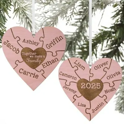 Personalized Puzzle Wood Christmas Ornament - Together We Make A Family